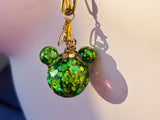 Evergreen Bear Fairy Orb – 20mm Green Glass Pendant with Twin 10mm Ear Orbs for Grounding, Courage, and Whimsical Protection