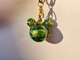 Evergreen Bear Fairy Orb – 20mm Green Glass Pendant with Twin 10mm Ear Orbs for Grounding, Courage, and Whimsical Protection