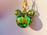 Evergreen Bear Fairy Orb – 20mm Green Glass Pendant with Twin 10mm Ear Orbs for Grounding, Courage, and Whimsical Protection